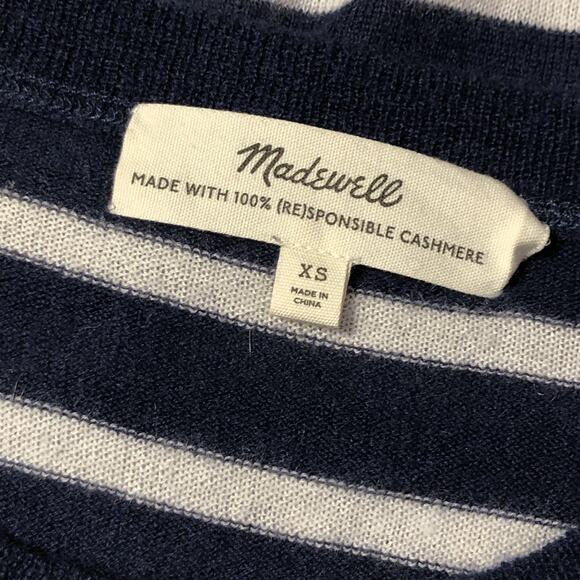 Madewell Cashmere Sweater Tee XS Loose Navy Blue Cream Striped Nautical Casual - Picture 5 of 6